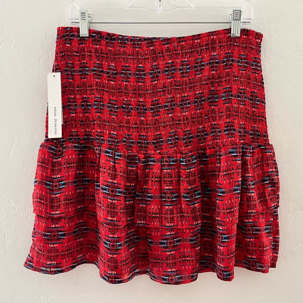 Aqua x Pendleton Bloomingdales Exclusive Skirt Women's XL Red Mini Smocked NEW - Picture 10 of 10